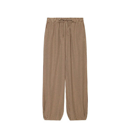 Women's Long Pants 2026 Summer New Style Red Plaid Drawstring Lantern Pants Long Pants Beach Vacation Casual Fashion