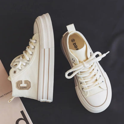 2026 Summer Women's Sneakers New Canvas Lace-Up Women's Sports Shoes Breathable Platform Sneakers Shoes White Casual Women Shoes