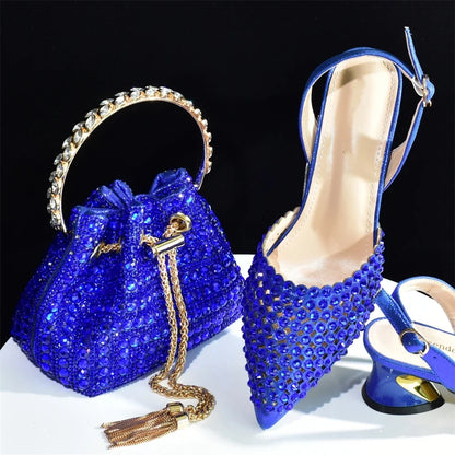 Royal Blue Women Shoes And Bag Set Luxury African Ladies Pumps Match With Handbag Sandals Clutch Escarpins Femme Sandales 938-84