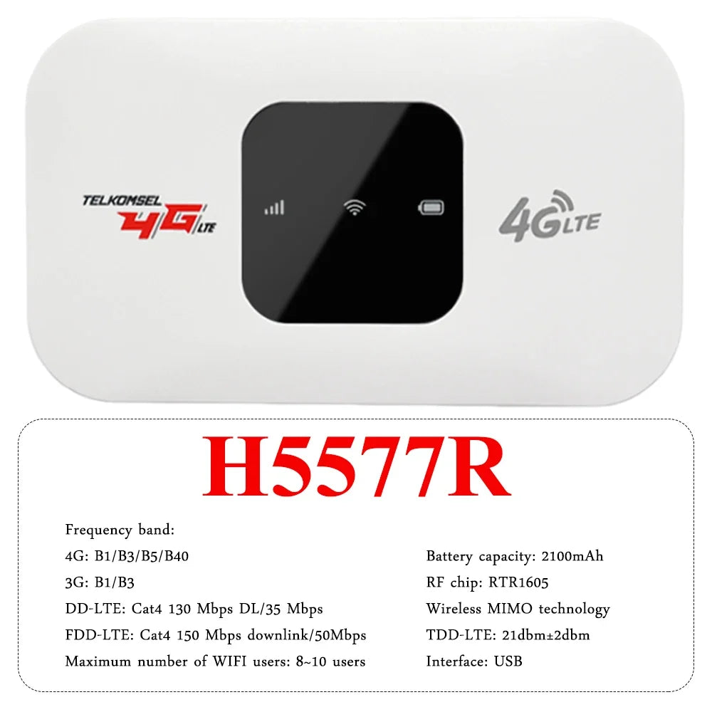 H807Pro H5577R 4G LTE Router Wireless Internet WiFi Router 150Mbps Hotspot Portable WiFi Device Plug Play Pocket Mobile Hotspot