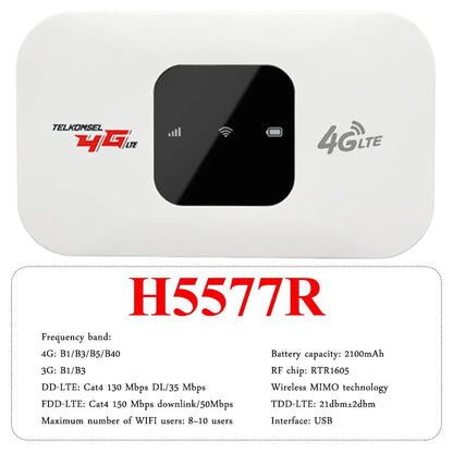 H807Pro H5577R 4G LTE Router Wireless Internet WiFi Router 150Mbps Hotspot Portable WiFi Device Plug Play Pocket Mobile Hotspot