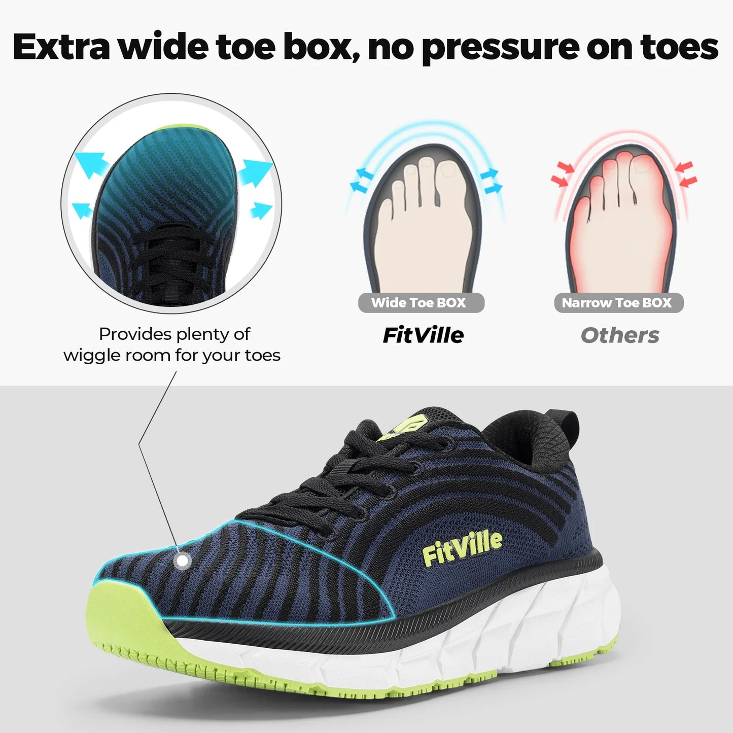 FitVille Men's Sports Shoes Extra Wide Running Walking Shoes for Men Comfort Casual Men Sneakers Lightweight Cushioned Footwear