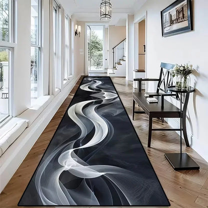 VIKAMA Black Gold Marble Vein Runner Rug Non Slip Washable Long Floor Mat for Hallway Entryway Modern Luxury Home Decor