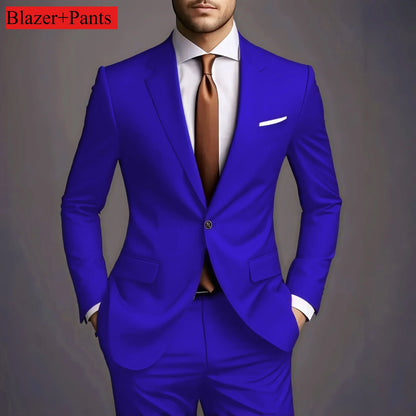 2026 New Luxury Elegant Men's Suits 2 Piece Set Fashion Korean Casual Slim Fit Social Groom Wedding Tuxedo