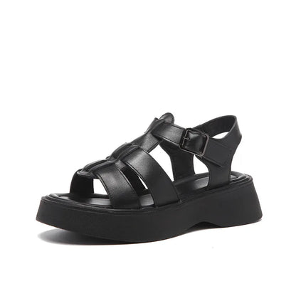 GKTINOO Summer Mixed Color Genuine Leather Sandals Roman Shoes Platform Wedges Woven Thick Soled Sandals Women Shoes Large Size