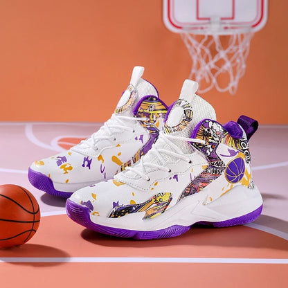 Fashion Basketball Shoes for Kids High-top Sneakers Children Casual Sports Shoes Ankle-protected Anti-slippery Gym Trainers Boys