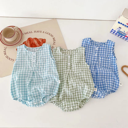 Summer Baby Girls Sleeveless Romper  Plaid Newborn Baby Bodysuit  0-2 Years Old Infant Jumpsuit