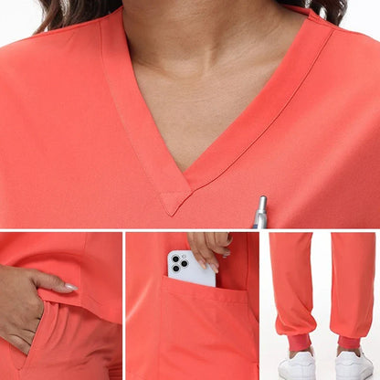 Stretchy Nurse Uniforms V-neck Top Jogger Pants Scrub Sets Surgical Workwear Dentist Nursing Suit Hospital Doctor Outfit S21