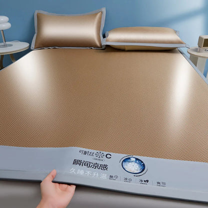 Cooling Summer Ice Silk Mat Carbon Fibres Sleeping Cool Bed Pad Wide Edging Mats Charcoal Double Mattress Cover with Pillowcase