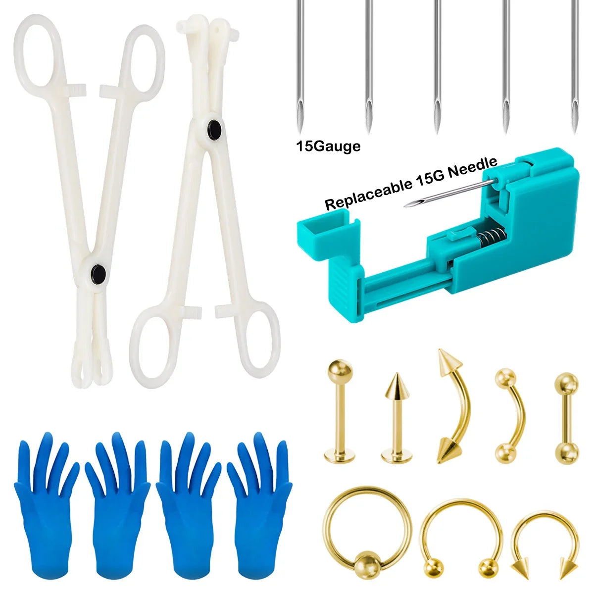 Body Piercing Tool Kit Easy to Use Body Piercing Gun Lip Nose Tongue Cartilage Eyebrow Navel Piercing Jewelry for Women Men