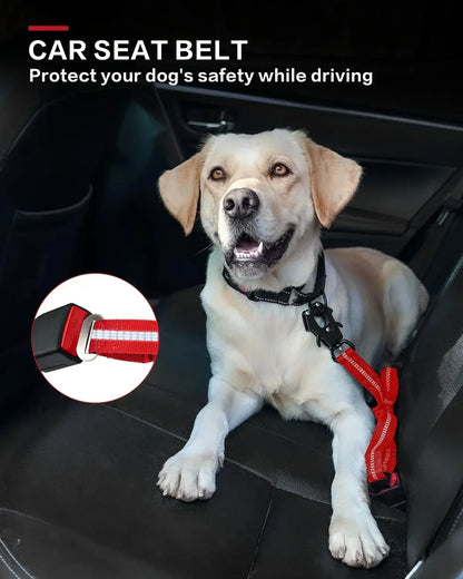 Tactical Dog Leash Heavy Duty, 4-6FT Shock Absorbing Bungee Lead with 2 Padded Handle, Metal Carabiner Clip, Car Seatbelt