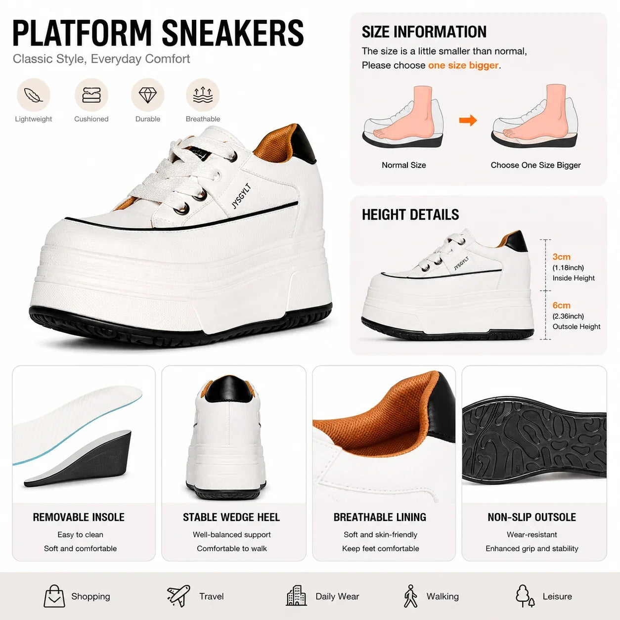 Fujin Hidden Heel Shoes High Platform shoes 9cm 3 inch comfortable sneakers for women Vulcanized Shoes Chunky Wedge Casual Shoes