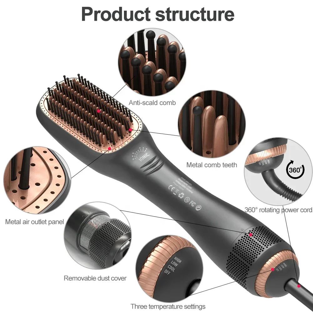 1PCS Hair Dryer Brush Blow Dryer Brush Straightener, 3-in-1 1200w