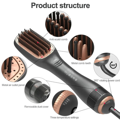 1PCS Hair Dryer Brush Blow Dryer Brush Straightener, 3-in-1 1200w