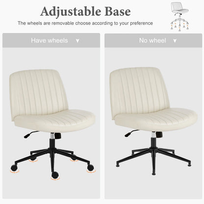 JHK Armless Cross Office Chairs with Wheels PU Leather Swivel Living Room Desk Chair Height Adjustable Support Seat Furniture