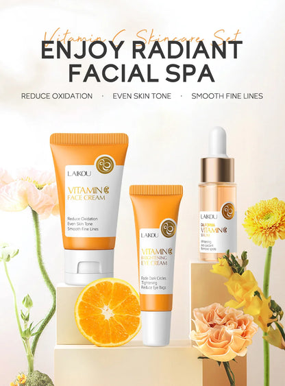 3pcs/set LAIKOU Vitamin C 24K Golden Sakura Skin Care Sets Face Cream Serum Eye Cream Moisturizing Anti Wrinkles Face Care Kit