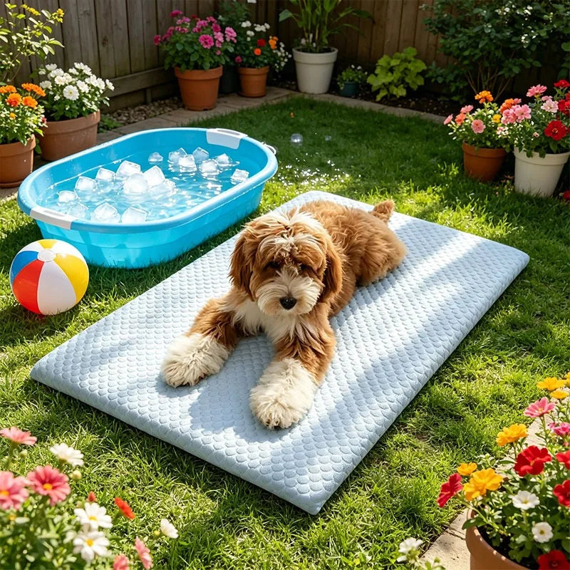 Pet Mat Pet Cooling Sheet Summer Ice Silk Cooling Pet Dog Bed Pad Thick Breathable Non-Slip Washable for Medium Large Dogs Cats