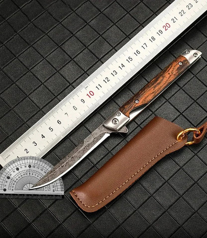 Multi-functional outdoor folding knife, high-hardness Damascus steel folding knife, portable fruit knife