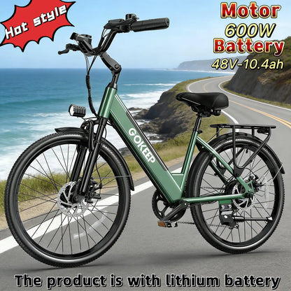 26-inch fashionable E-Bike, 600W brushless motor 48V-10.4ah lithium battery electric moped, adult electric bicycle