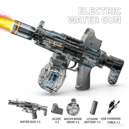 Electric Water Gun Simulation Shooting Water Gun with Recoil Flash Function Summer Outdoor Beach Game Toys Children Adults Gifts