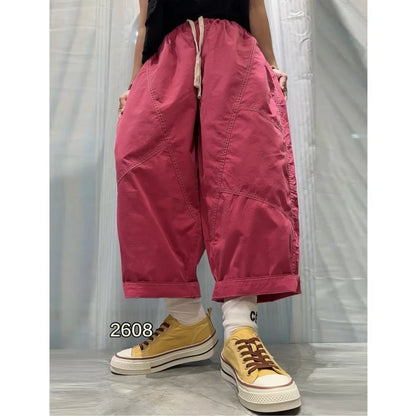 Patchwork Denim Washed Cotton Casual Pants Women Plus Size Loose Cropped Pants 2026 Spring Summer Denim Jeans JLJ522