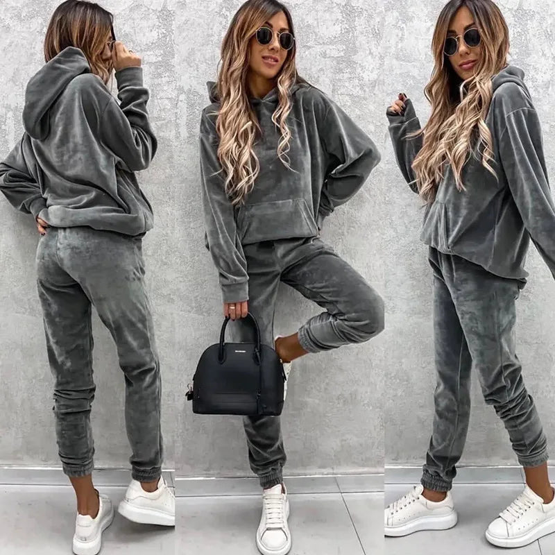 Autumn Winter Tracksuit Women Two Piece Set Oversized Hoodie Sweatpants Solid Sportswear Suit Casual Sweatshirt Trouser Set Lady