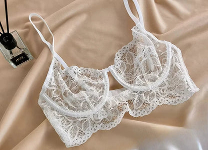 MOYISU White See-through Lace Big Breasts Small Bra Underwear Ultra Thin Set Sexy Pure Desire Underwear Underwear Underwear Set