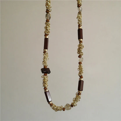Vintage Leather Brown Stone Sun Pendant Beaded Choker Clavicle Chain Necklace For Women Unique Y2K Personalized Grunge Jewelry