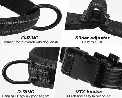 Tactical No-Pull Dog Harness for Large Breed: Heavy-Duty Vest with Reflective Strip, Adjustable & Padded for Control and Pullers