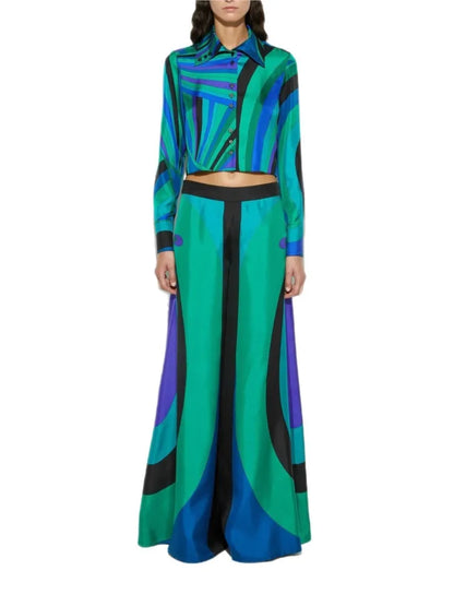 Spring Autumn Print Pants Sets Women Long Sleeve Shirt Loose Wide Legs Trousers Two Piece Set Fashion Streetwear Female Clothing