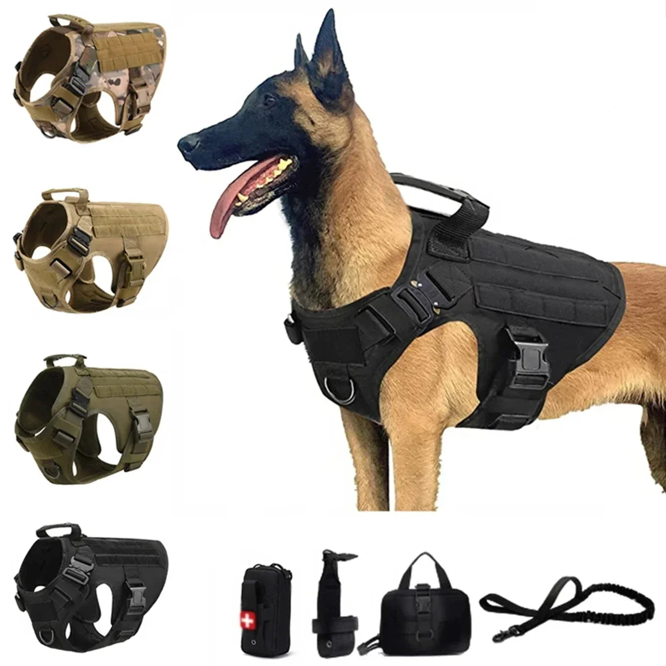 CANBOUN Tactical Military Vest Pet German Shepherd Golden Retriever Tactical Training Dog Harness And Leash Set For All Breeds D