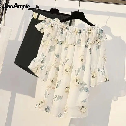 Women's Summer Shorts Suit 2026 New Casual Printed Shirt Top Pants Two Piece Korean Fashion Elegant Short Sleeve Blouse Set