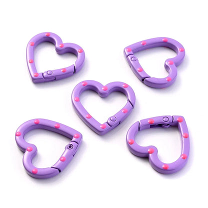5pcs Multicolor Metal Heart Ring Spring Clasp Carabiner Keychain Clips Hook Dog Chain Diy Jewelry Buckle Connector Supplies