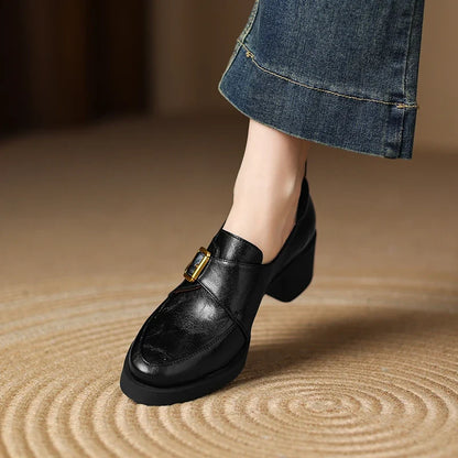 2026 New Women Pumps Pointed Toe Women Shoes Chunky Heel Loafers Fashion High Heels Split Leather Ladies Shoes Big Size 43