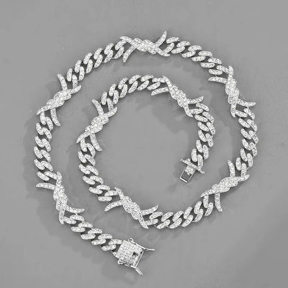 Interlocked Paved Curb Chain Choker Hip Hop Elegant European Style Women Dating Daily Sparkling Neck Accessories
