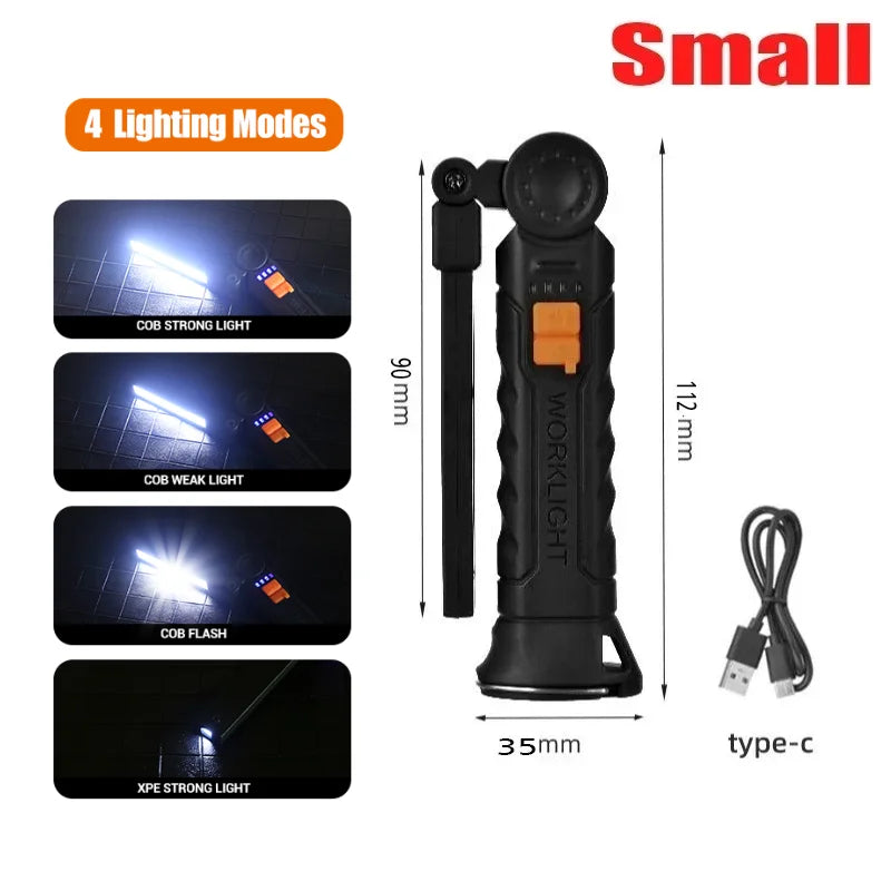 360° Rotating LED Work Light Sets 5 Modes USB Rechargeable Magnetic Base Hanging Hook Waterproof for Garage Auto Repair Camping