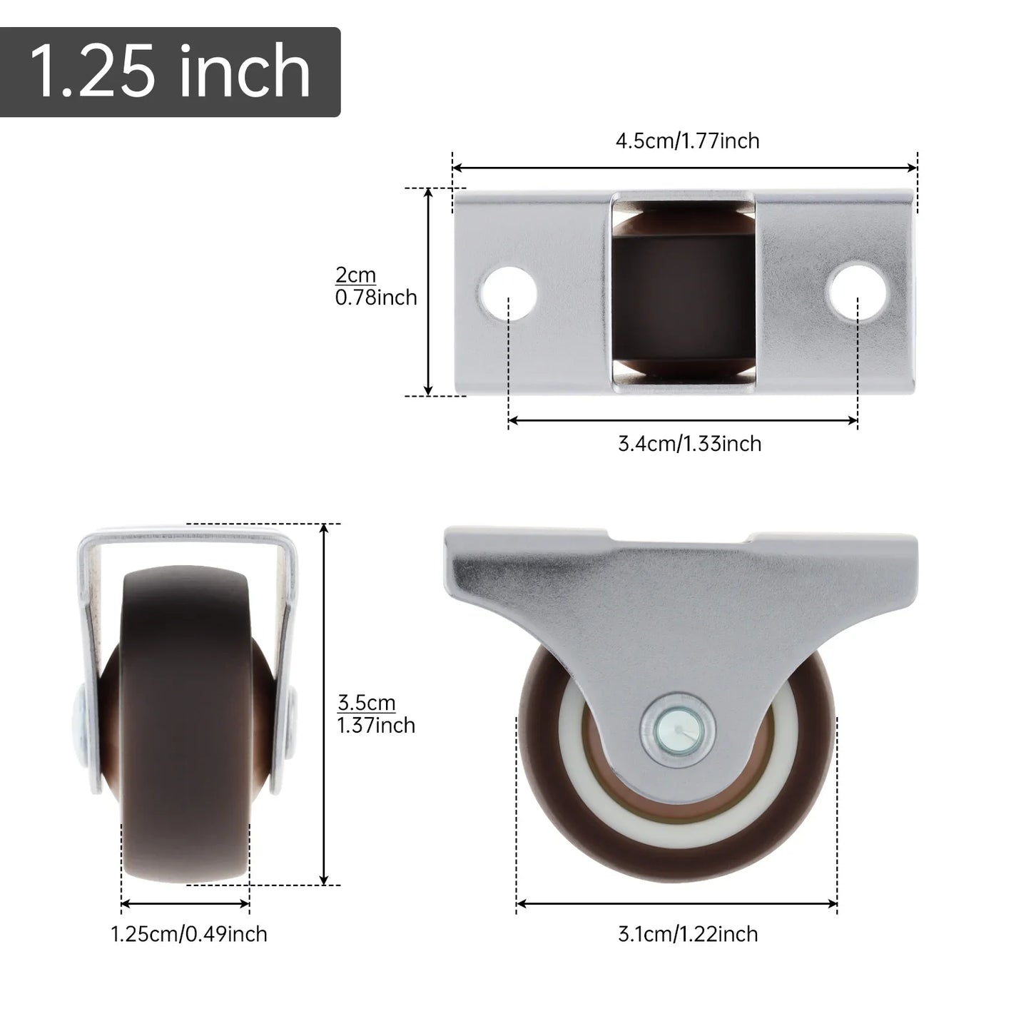 4pcs 1 inch/1.25 inch/1.5 Inch/2 inch Universal Casters Furniture Wheel Caster Silent Trolley Wheels for Sofa Chair Table
