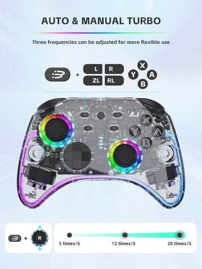 DATA FROG Transparent Wireless Game Controller RGB LED Gamepad With Audio Jack For Switch OLED PC Steam Deck Android Phone
