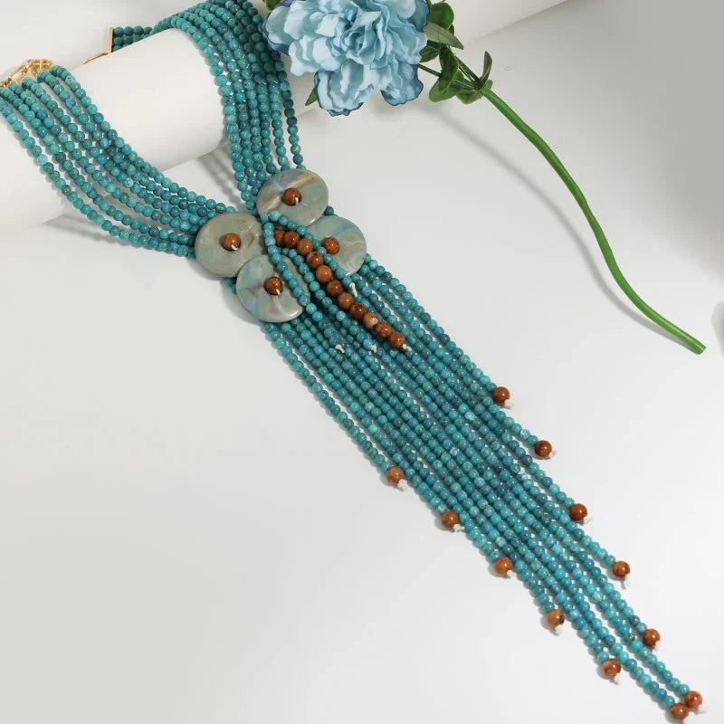 Statement Boho Long Acrylic Bead Necklace Handmade for Women Wedding Party Jewelry
