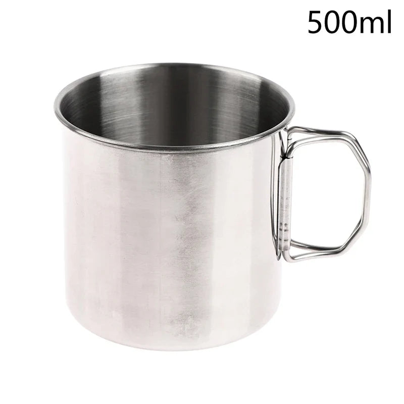 1pc Stainless Steel Folding Handle Cup Portable Carabiner Cup Outdoor