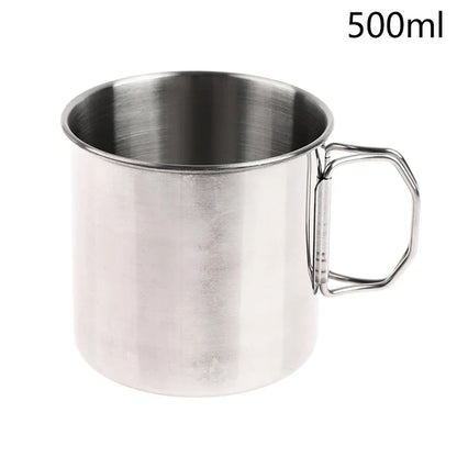 1pc Stainless Steel Folding Handle Cup Portable Carabiner Cup Outdoor