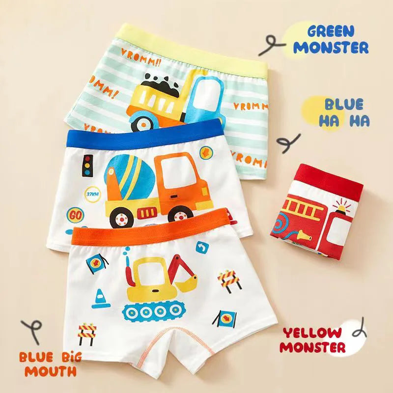 Children's Underwear Boy Panties Underpants  Engineering Vehicle Cars Fire Engine Comfortable Shorts Briefs Boxers For Kids