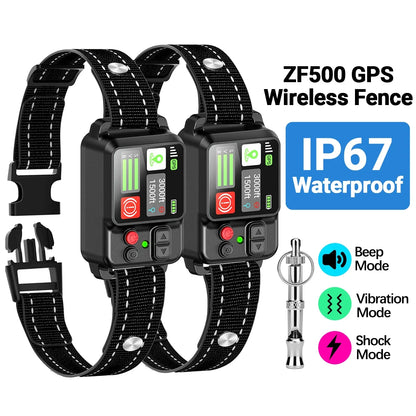 Orcleab Wireless Dog Fence GPS Dog Collar IP67 Waterproof Electric Shock Pet Containment System 3 Training Mode Free-Form Fence