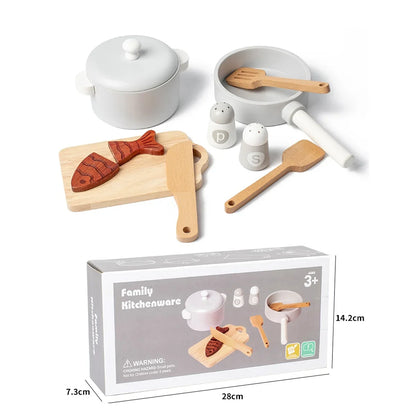 Children's Simulation Kitchen Toys, Early Education Educational Toys, Wooden Simulation Pots and Pans, Food, Role-Play Chef