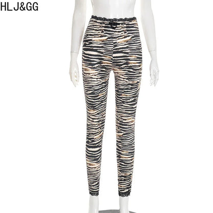 HLJ&GG Y2K Fashion Letter Print Slim Top Two Piece Sets Women O Neck Short Sleeve Crop Tshirts And Leopard Print Pants Outfits