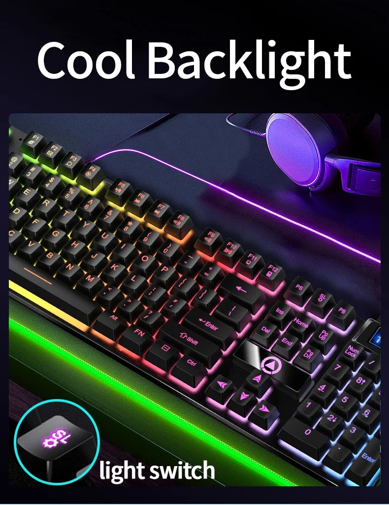 Wired Backlit Keyboard and Mouse Combo USB Ergonomic Mechanical Feel Gaming Office Keyboard Mouse Set for Desktop Laptop PC Home