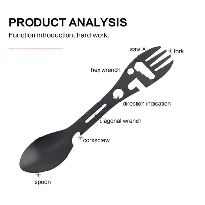 Camping Cutlery Set, 5-in-1 Outdoor Survival Gear, Travel Hiking Portable Cutlery, Fork Spoon with Opener