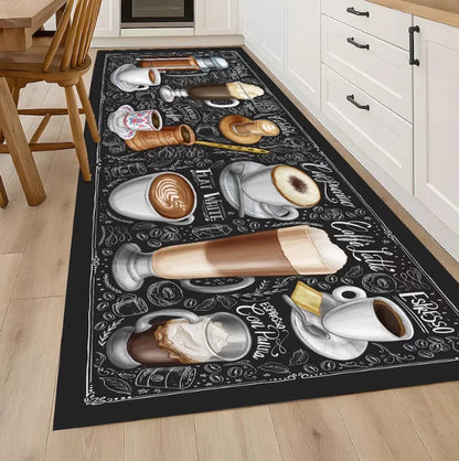 Coffee Time Kitchen Rug Brown Modern Runner Non Slip Kitchen Rug Kitchen Rug Kitchen Runner Rug Coffee Pattern Rug Brown Rugs