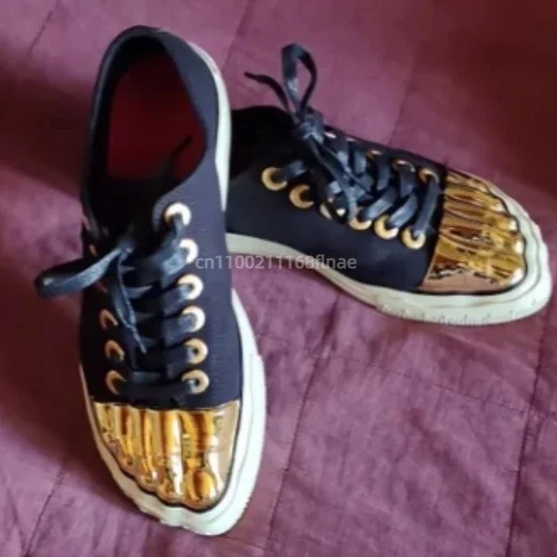 Golden Toe Board Shoes for Both Men and Women, High-end Street Dance Performance Shoes, Adult Lace Up Flat Canvas Shoes