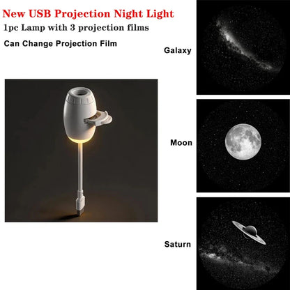Romantic LED Starry Sky Night Light USB Powered Saturn Galaxy Projector Lamp for Car Roof Party Room Ceiling Decor Plug and Play